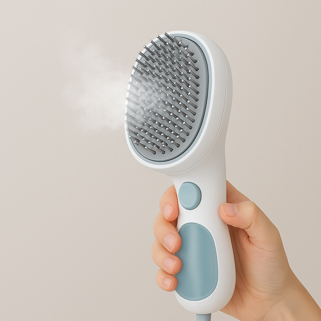 Escova de Vapor 2 em 1 para Cães e Gatos – Remove Pelos e Deixa o Pelo Macio